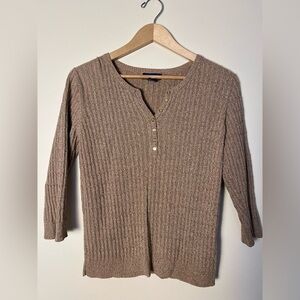 Karen Scott Womens Sweater Medium Cable-Knit Brown Pop-over Button‎ Tunic Top